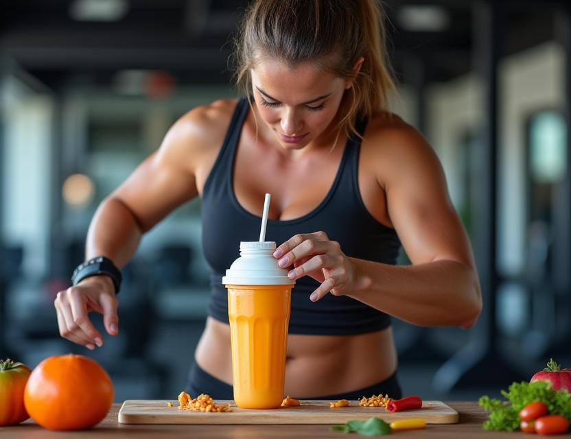 Atleta preparando un batido de proteínas para mejorar su rendimiento deportivo